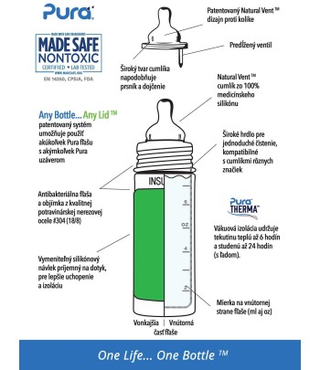 Pura® dojčenská TERMO fľaša 260ml - zelená