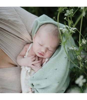 Mushie pletená detská deka z organickej bavlny - dierkovaná Sage